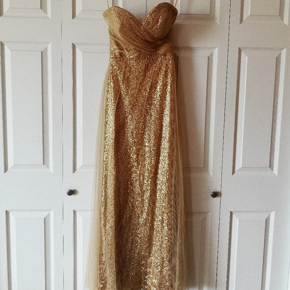 Formal long strapless gold glitter dress - Picture 1 of 6